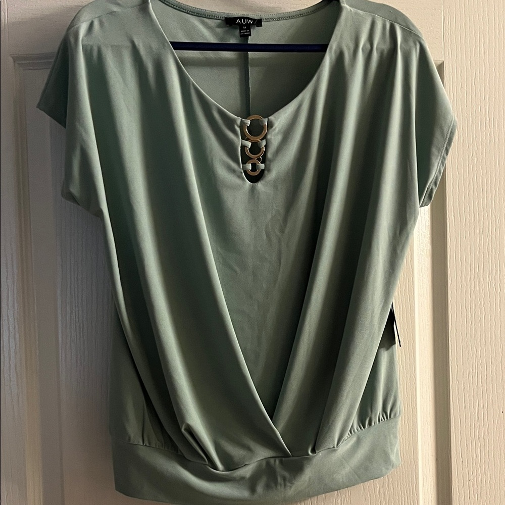 A.U.W Soft Green Women's Blouse with Ring Detail